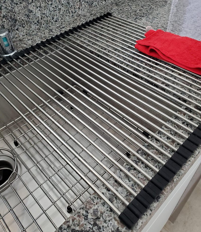 Ahyuan Roll up Dish Drying Rack Over The Sink Kitchen Roll up Sink Drying Rack Portable Dish Drainer Foldable Dish Drying Rack (Black, 20.5''X19.7'') - Image 2